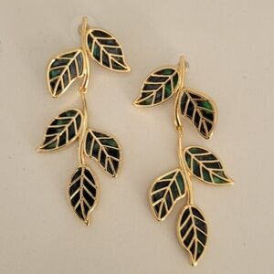 Green & Gold Leaf Dangle Earrings